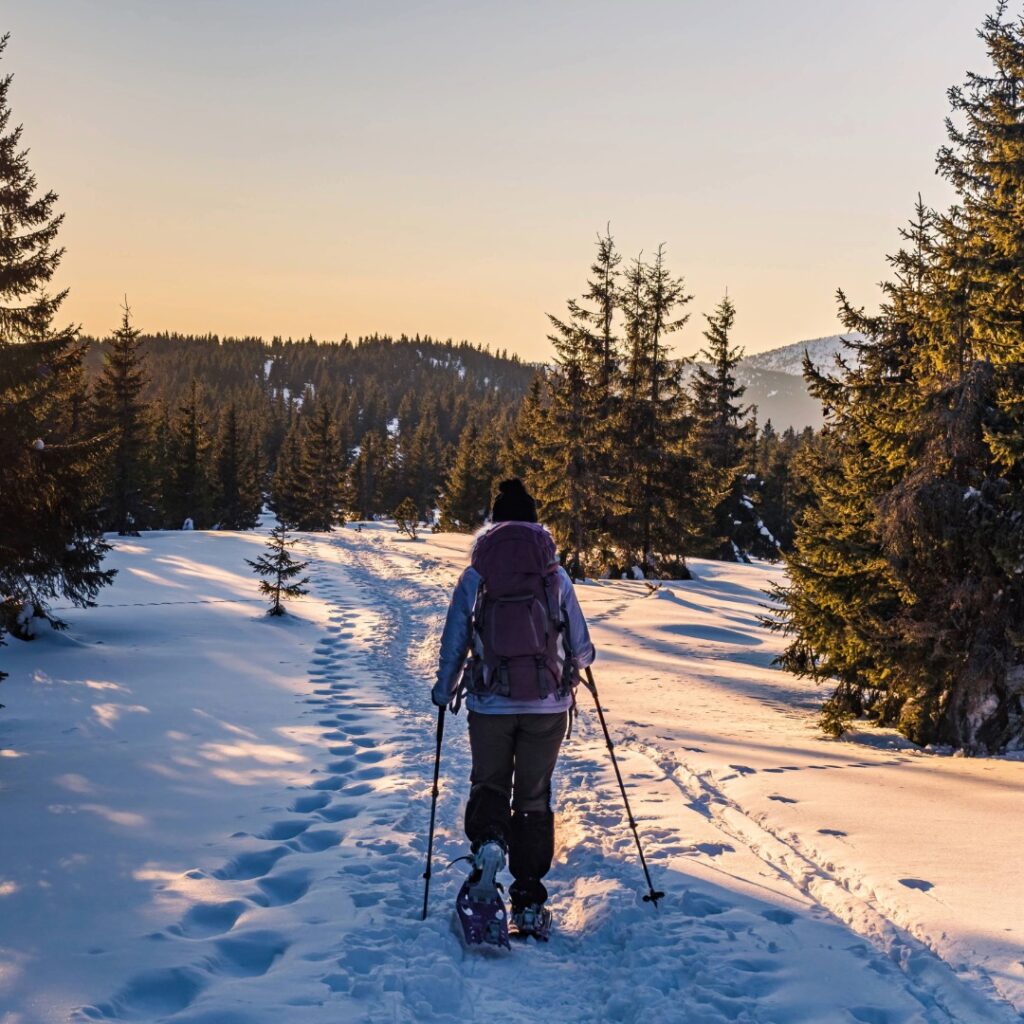 person snowshoeing